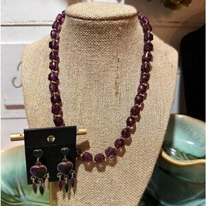 Vintage Purple Beaded Necklace & Matching Heart Dreamcatcher Earrings